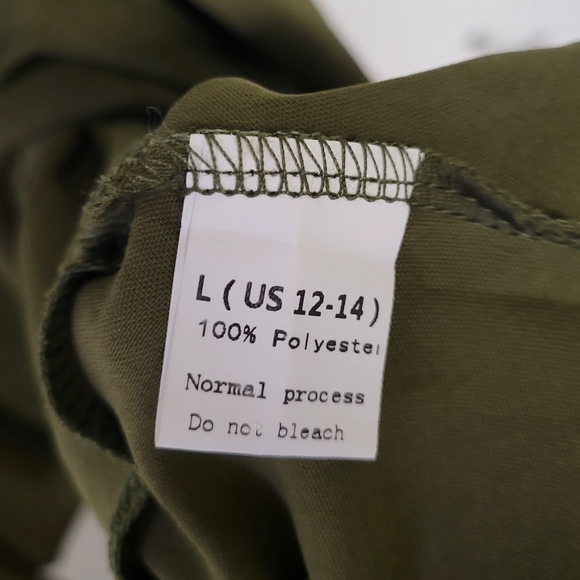 Olive Ruffle Hem Dress Army Green Batwing Sleeve Scoop Neck Asym L - Picture 7 of 7